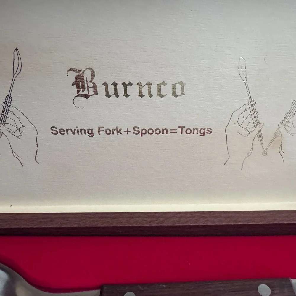 Vintage Burnco Serving Fork & Spoon = Tongs Stainless Steel‎ Japan